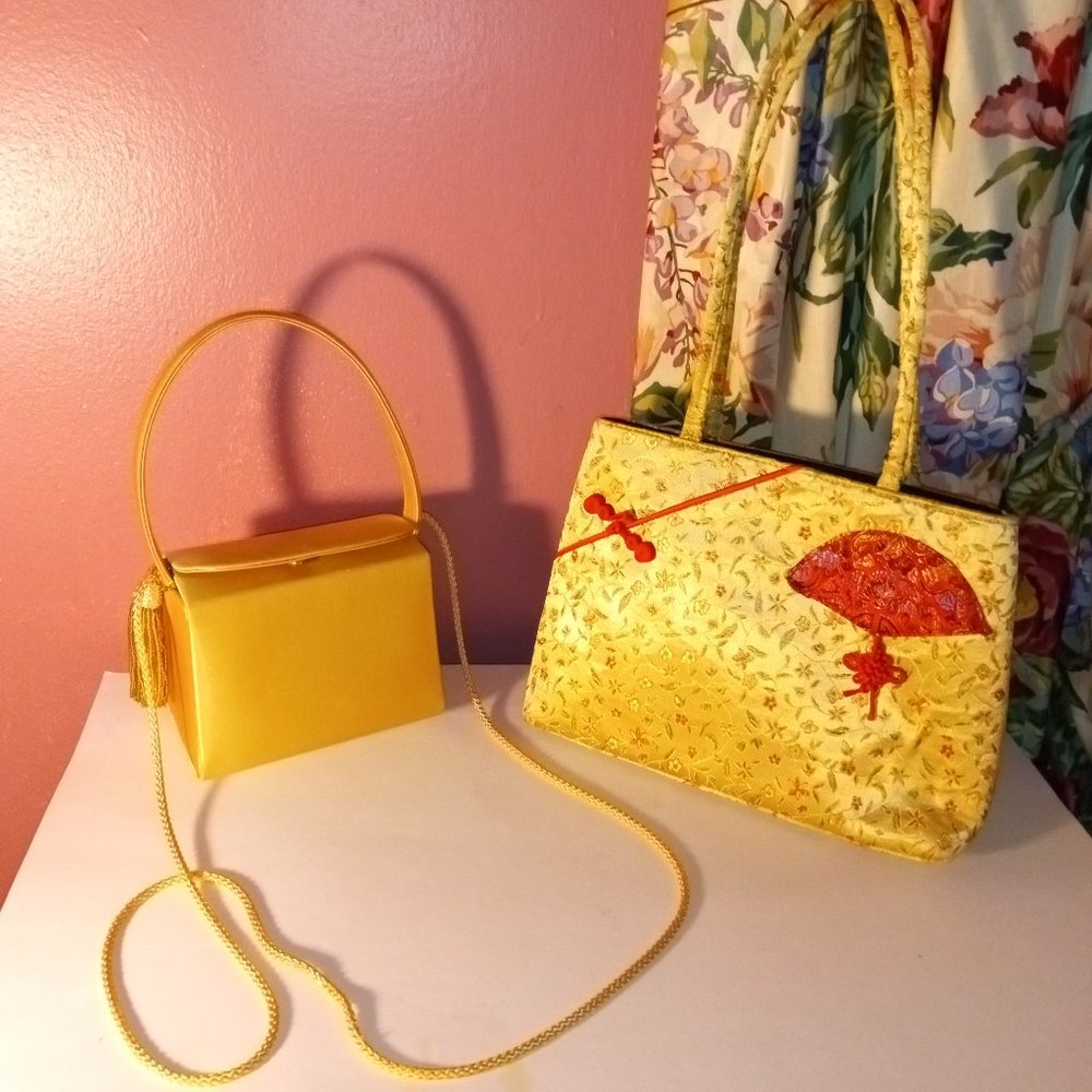 YELLOW SMALLVALERIE STEVENS CROSSBODY PURSE WITH ANOTHER FLORAL YELLOW PURSE
